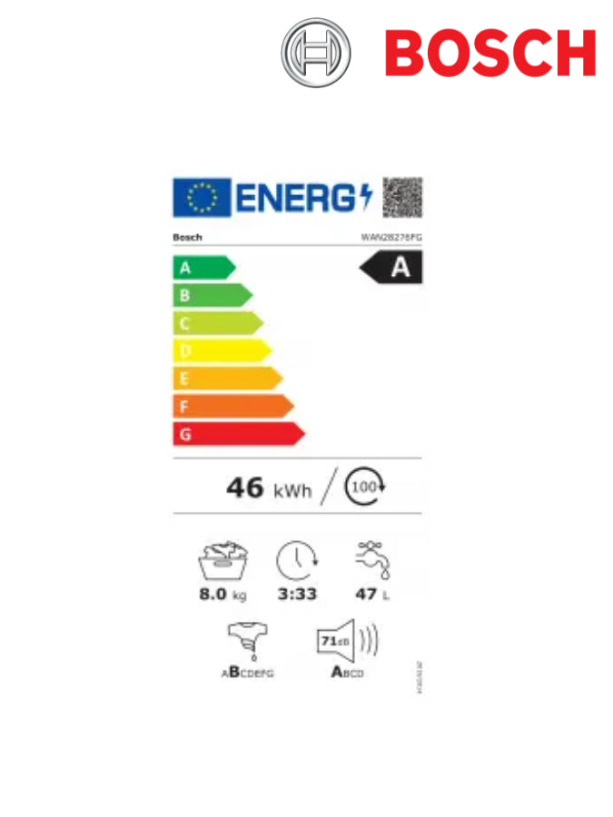WAN28276FG Lave-linge 8 kg 1400 trs/min - A - Bosch
