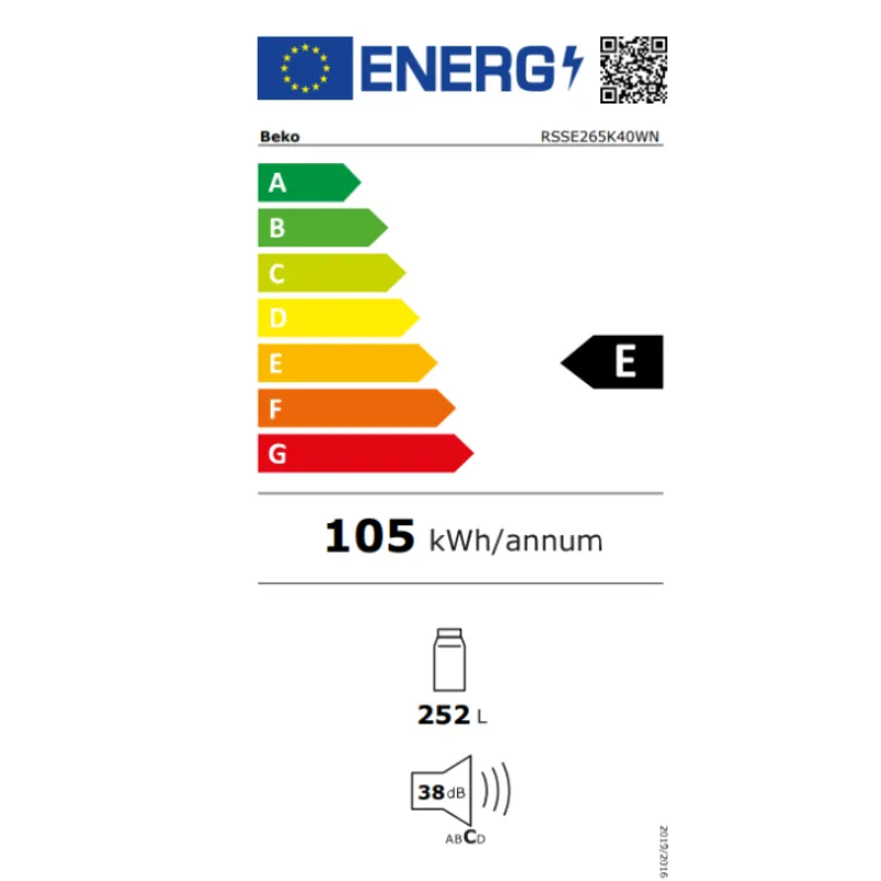 Frigo Beko - RSSE265K40WN - Classe énergétique E - sans congélateur.webp